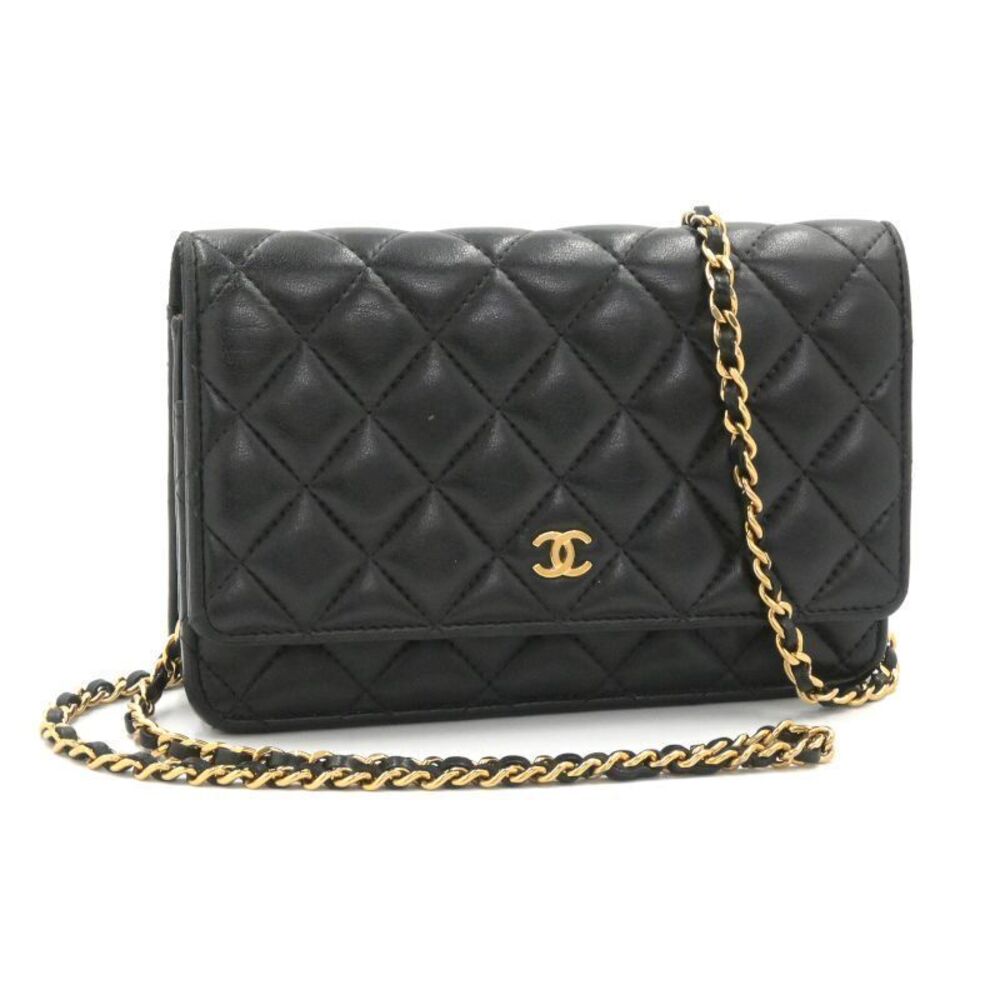 Chanel Chain Shoulder Wallet Random Lambskin Black Matelasse Coco Mark